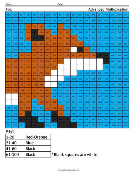 MH8 Fox multiplication coloring page | Coloring Squared Free Multiplication Worksheets, Make Math Fun, Math Fact Worksheets, Fun Math Worksheets, Coloring Worksheet, Free Activities For Kids, Multiplication Worksheets, Math Coloring, Subtraction Worksheets