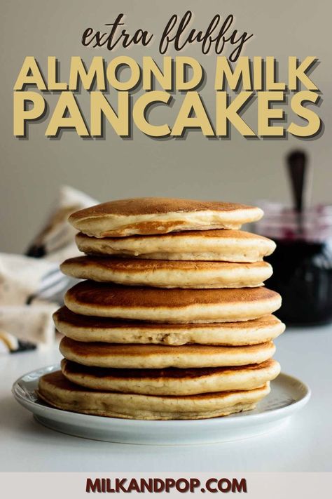 A stack of thick pancakes. Pancake Recipe Almond Milk, Almond Milk Pancakes, Almond Meal Pancakes, Dairy Free Pancake Recipe, Milk Pancakes, Sugar Free Pancakes, Recipes Chili, Pasta Bread, Pancake Mix Recipe