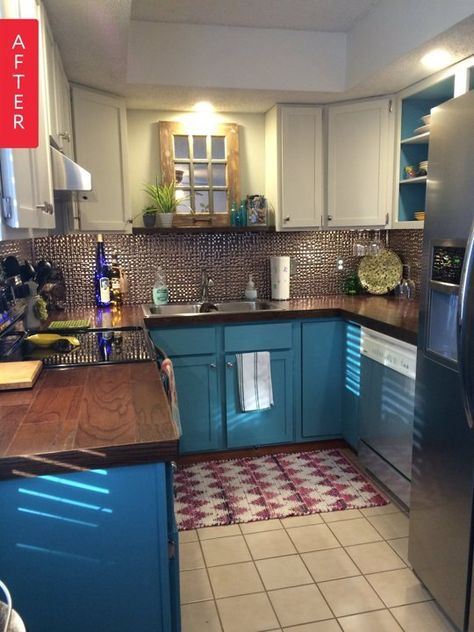 Before & After: A Townhouse Kitchen Brightens Up | Apartment Therapy Mirror Over Kitchen Sink, Brighten Up A Dark Kitchen, Townhouse Remodel, Over Kitchen Sink, Galley Kitchen Remodel, Diy Backsplash, Kitchen Transformation, Dark Kitchen, Kitchen Remodel Before And After