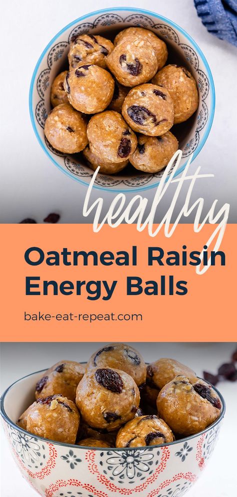 These no bake oatmeal raisin energy balls, made with healthy California Raisins, take just minutes to mix up for the perfect healthy snack! @RaisinsCA #sponsored #energyballs #healthysnack Healthy Raisin Snacks, Peanut Butter Raisin Energy Balls, Oatmeal Raisin Protein Balls, Oatmeal Raisin Energy Balls, Raisin Energy Balls, No Bake Oatmeal, Energy Balls Recipe, Bake Oatmeal, Adult Snacks