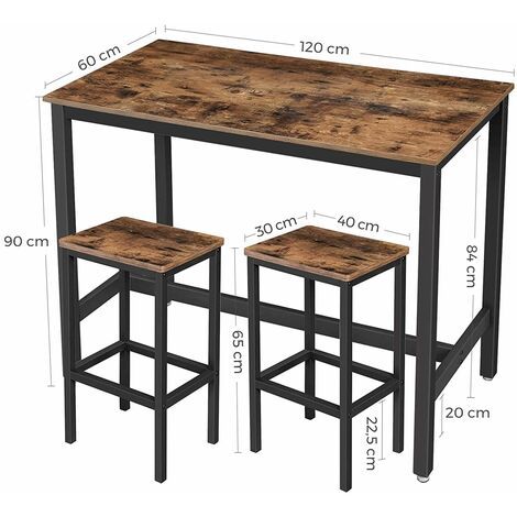 VASAGLE Lot Table et Chaises de Bar, Table Haute avec 2 Tabourets de Style Industriel, pour Cuisine, Salle à Manger, Salon, Marron rustique par SONGMICS LBT15X - Marron rustique Table And Stools, Steel Furniture Design, Bar Table And Stools, Rustic Bar, Bar Table Sets, Table Haute, Wood Bar Stools, High Table, Iron Table