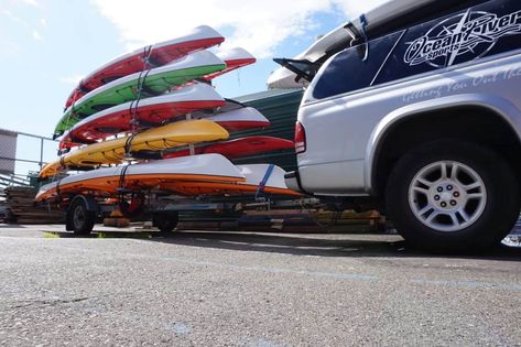 Canoe Rack, Kayak Cart, Kayaking Tips, Kayak Rack, Canoes, A Truck, Rooftops, Kayaks, Truck Bed