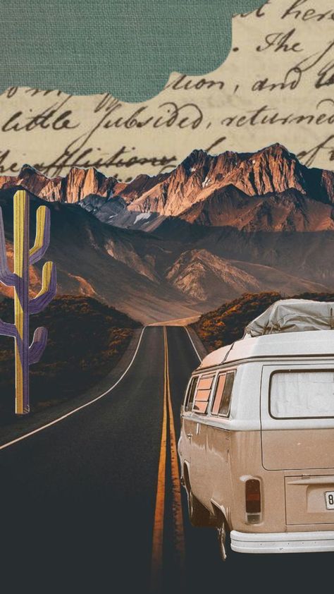 #roadtrip #roadtripaesthetic #travel #aesthetic #adventure #adventuretime #mountains #vanlife #cactus #desert #highway #traveling #travelaesthetic Road Trip Collage, Travel Aesthetic Adventure, Personal Magazine, Road Map Art, Roadtrip Aesthetic, American Roadtrip, Surrealism Collage, Aesthetic Adventure, Desert Highway