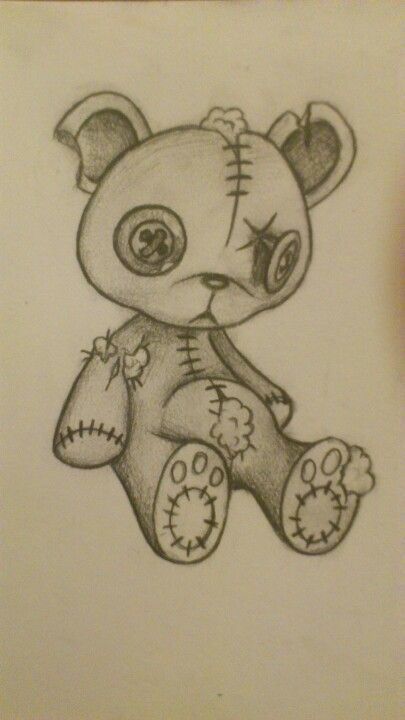 Tatty teddy bear drawing in pencil Scary Drawings, Cross Tattoos, Creepy Drawings, Japanese Tattoos, Emo Art, A Teddy Bear, Dark Art Drawings, Arm Tattoos, Design Drawings