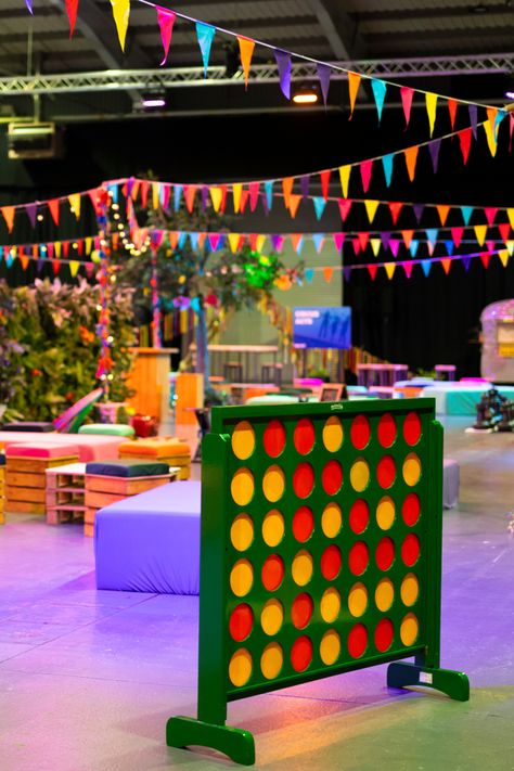 Get ready to level up your event with a playful twist! Our giant Connect Four is the perfect icebreaker for guests of all ages. Set against a backdrop of bunting flags and create the perfect festival event indoors! Check out our website for more information. Festival Party Theme, Flag Design Ideas, Indoor Festival, Giant Connect Four, Community Festival, Event Photo Booth, Festival Games, Dance Marathon, Interactive Events