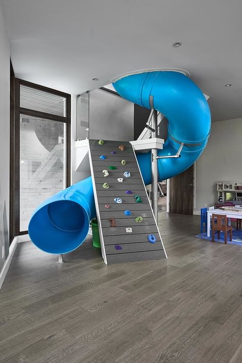 Room With Slide, Indoor Slide, Indoor Playroom, Indoor Slides, Playroom Design, Outfit Travel, Climbing Wall, Playroom Ideas, Kids Room Design