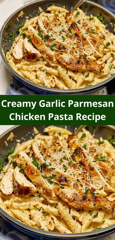 Need chicken pasta recipes for dinner? This Creamy Garlic Parmesan Chicken Pasta Recipe is perfect! One of the best chicken recipes, it’s creamy and flavorful. Creamy Garlic Parmesan Chicken Pasta, Creamy Garlic Chicken Pasta, Creamy Garlic Parmesan Chicken, Garlic Parmesan Chicken Pasta, Parmesan Chicken Pasta, Garlic Chicken Pasta, Garlic Parmesan Pasta, Chicken And Pasta, Chicken Pasta Recipe