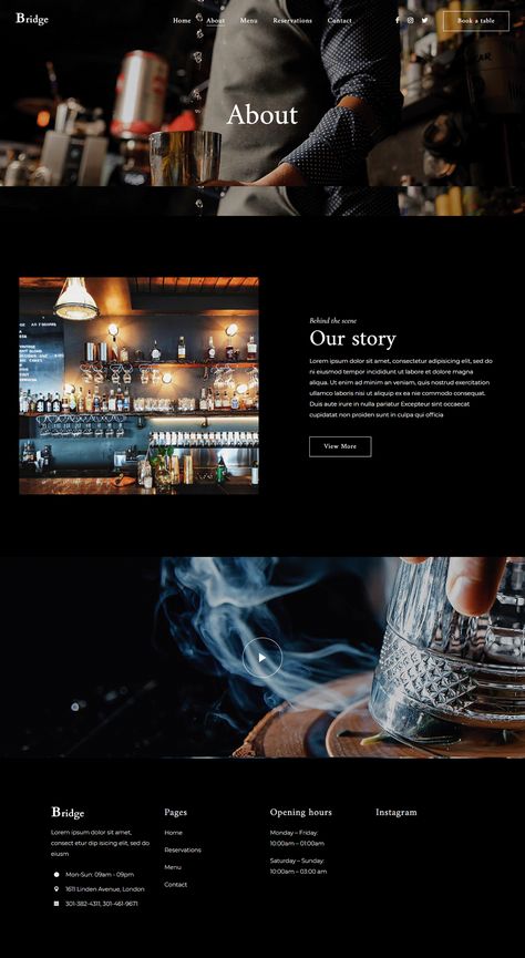 Cocktail bar Restaurant Website Design by Bridge theme on Behance Cocktail Bar Website Design, Cocktail Website Design, Cocktail Bar Branding Design, Bar Branding Design, Bar Website Design, Restaurant Web Design, Web Bar, Cocktail Bar Design, Bar Website