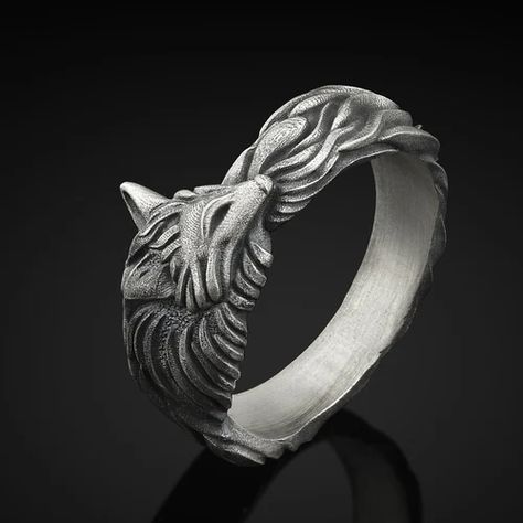 Wide Ring fox in Flowers Fox Ring Ring With a | Etsy Canada Fox In Flowers, Ouroboros Dragon, Fox Ring, Animal Ring, Silver Men Ring, Animal Symbolism, Celtic Rings, Gothic Rings, Animal Rings