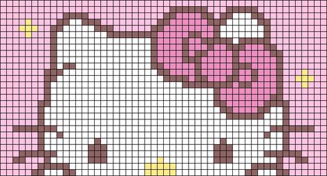 Hello Kitty Tapestry Crochet Grid, Hello Kitty Pixel Pattern, Hello Kitty Pixel Crochet, Crochet Grid Patterns With Numbers, Hello Kitty Pixel Grid, Crochet Alfa Patterns, Alpha Pixel Patterns, Hello Kitty Tapestry Crochet, Hello Kitty Grid Pattern