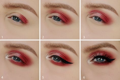 How to create a flawless eye makeup using Perfect Eyes Single Eye shadows. Red Makeup For Hooded Eyes, Blue Eyes Red Eyeshadow, Red Eye Makeup Hooded Eyes, Red Eye Makeup Tutorial, Red Eye Shadow, Maroon Eye Makeup, Copper Eye Makeup, Basic Eye Makeup, Burgundy Eye Makeup