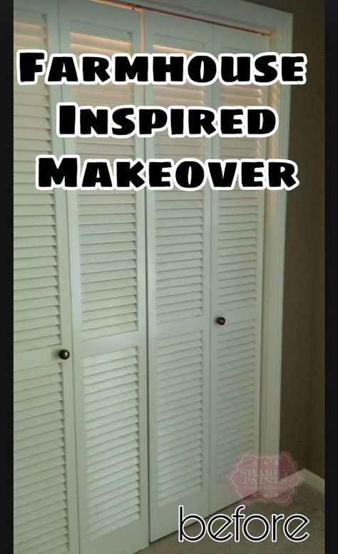 bye bye fold doors shiplap inspired closet door makeover Closet Door Makeover Diy, Bifold Doors Makeover, Old Closet Doors, Folding Closet Doors, Diy Closet Doors, Louvre Doors, Bedroom Closet Doors, Closet Door Makeover, Mirror Closet Doors