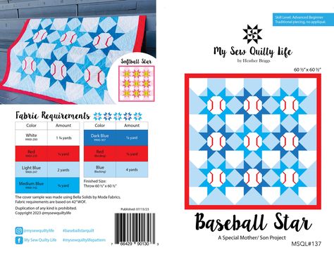 Hit It Out of the Park With the Baseball Star Pattern Featherweight Shop, Baseball Quilt, Paper Quilt, Pdf Quilt Pattern, Star Blocks, Quilts Ideas, Pdf Patterns, Moda Fabrics, Star Quilt