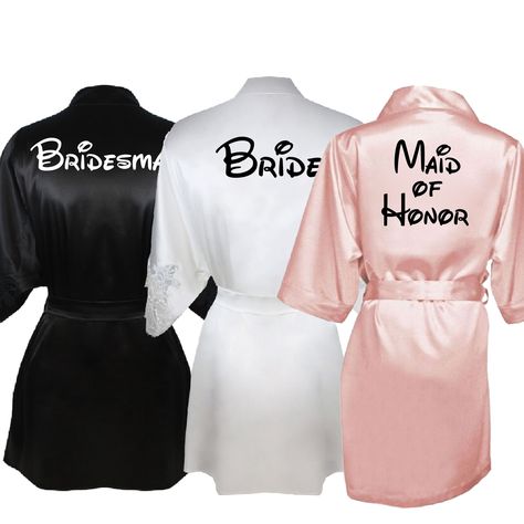 Wedding Robe Iron Ons Disney Bridesmaids, Disney Bachelorette, Bridesmaids Robes, Disney World Wedding, Disney Inspired Wedding, Disney Bride, Disney Wedding Theme, Tema Disney, Disney Fairy Tale Weddings