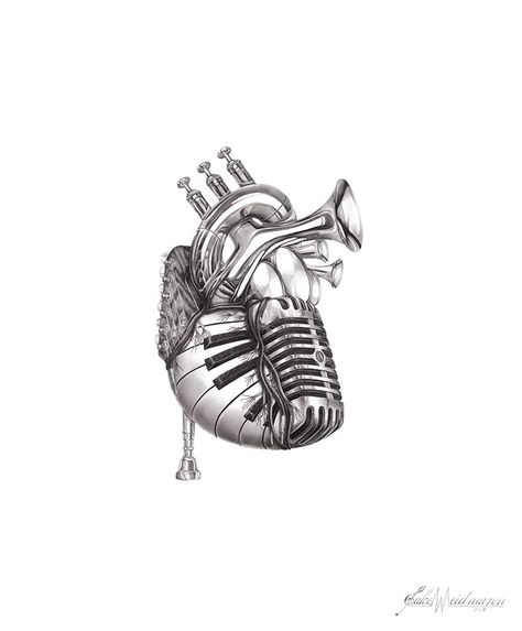 Music Heart Drawing, Heart Music Tattoo, Book Design Graphique, Piano Tattoo, Illustration Design Graphique, Mises En Page Design Graphique, Surreal Tattoo, Surealism Art, Music Tattoo