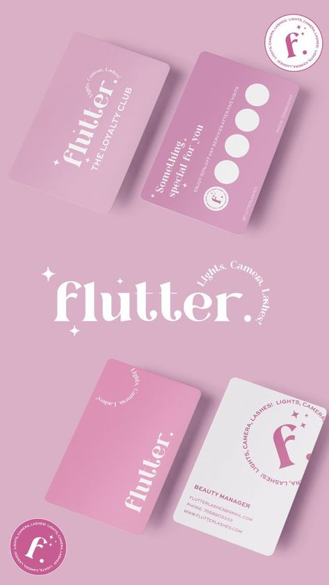 Flutter Lash Salon offers luxurious lashes for your special day. flutterlashsalon lashes Nail Studio Logo Brand Identity, Beauty Salon Brand Identity, Eyelash Branding, Makeup Brand Logo, Make Up Branding, Lash Artist Branding, Cute Branding, Logo Design Studio, Pink Branding