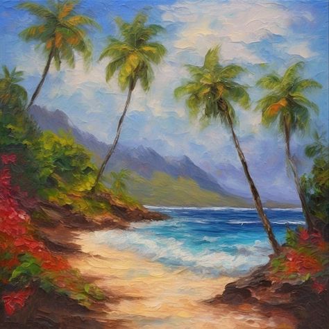 Painting to Order! 🎨 Oahu Hawaii Original Painting Seascape with Palm Trees and Flowers  Tropical Painting 6 x 6 or 8 x 8 inches Impasto Oil Painting Gift Painting  🌴 original hand painted fine art  🌴 title "Hawaii Painting" 🌴 size 6 х 6 or 8 x 8 inches 🌴 materials: oil paints, panel cardboard, palette knife 🌴 shipping: high-quality protective packaging with tracking number *This stunning impasto oil on panel cardboard painting depicts a seascape of Oahu, Hawaii with palm trees and flowers Hawaiian Art Painting, Sun Clothes, Hawaii Painting, Knife Techniques, Hawaii Wall Art, Gift Painting, Trees And Flowers, Flowers Tropical, Tropical Painting