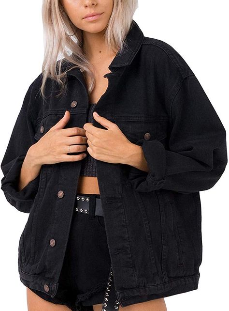 Oversized Black Denim Jacket, Hardware Buttons, Boyfriend Denim Jacket, Denim Texture, Black Jean Jacket, Oversized Jean Jacket, Long Sleeve Denim Jacket, Oversized Jeans, Jean Jacket Women