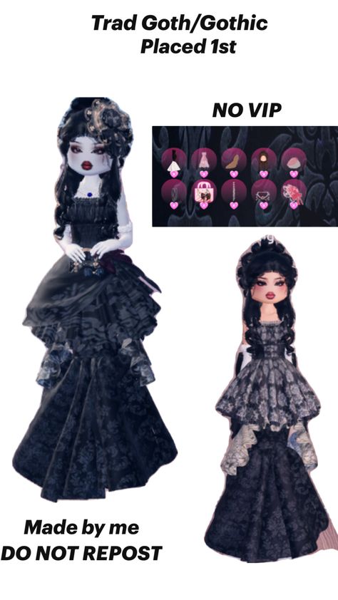 Dress to impress Gothic dress Trad Goth Outfits, Duo Dress, Vip Dress, Trad Goth, Dark Dress, Quince Dress, Aesthetic Roblox Royale High Outfits, Combo Dress, Dark Outfits