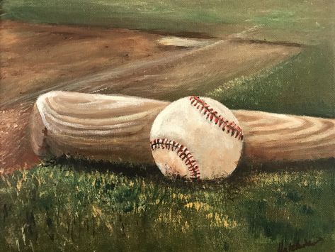 Vintage Baseball Room, Baseball Painting, Ball Painting, Baseball Wallpaper, Baseball Wall Art, Baseball Art, Baseball Boys, Ap Art, Acrylic Canvas