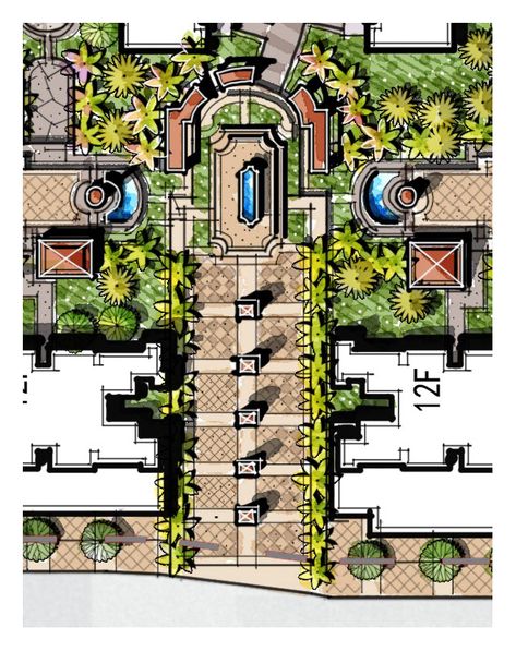 gate, entrance landscape, residential gateway, light column, welcome fountain Entrance Fountain, Landscape Entrance, Entrance Landscape, Landscape Residential, Site Development Plan, Gate Entrance, House Garden Landscape, Landscape Architecture Plan, Landscape Design Drawings