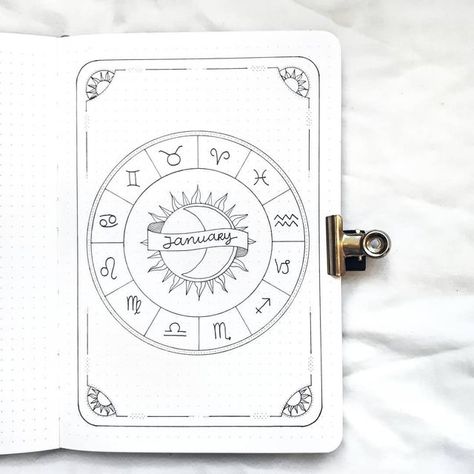 DARLING CRAFTS shared a post on Instagram: "First month in my new journal! For january I took inspiration from birth charts and Tarot cards. I left it black and white to keep it clean and neat. I hope you like it! • • For this months theme I got inspiration from different images I found on the internet and by spreads from @plinthced @niradoodles @bujo_with_jam and @bujoalice • • #archerandolive #bujoinspire #bulletjournalss #bujocommunity #notebook_profile #inspiringbulletjournals #bulletjourna Journal For January, Bujo Trackers, Grimoire Ideas, Astrology Journal, Bujo Themes, Birth Charts, Journal Tutorials, Bullet Journal Month, Tarot Journal