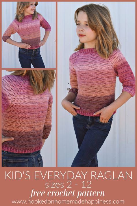 > Kid’s Everyday Raglan Crochet Pattern – Get the free pattern below or purchase the ad-free, printable Raglan Crochet, Crochet Jumper Pattern, Kids Sweater Pattern, Crochet Sweater Free, Crochet Cardigan Pattern Free, Crochet Kids, Crochet Sweater Pattern Free, Crochet Jumper, Crochet Toddler