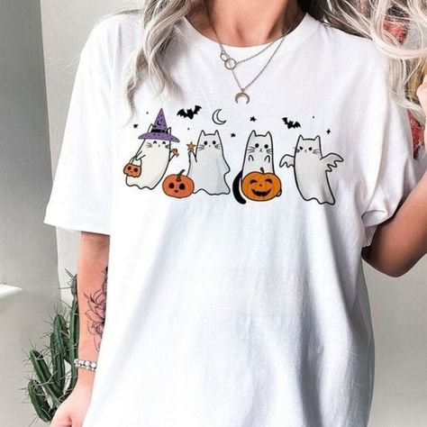 Ghost Cat Shirt Halloween T-shirt Cat Shirt Ghost T-shirt Halloween Tee Halloween Tee Shirts, Trendy Shirt Designs, Ghost Cat, Cat Shirt, Halloween Tees, Animal Tshirt, Halloween T Shirt, Cute Tshirts, Cat Shirts