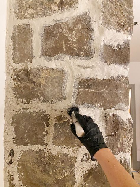 How to: DIY Over-Grouted Stone Fireplace! (For Under $200!) - Chris Loves Julia Fireplace Mortar, Stone Fireplace Makeover, Fireplace Redo, Rock Fireplaces, Young House Love, Chris Loves Julia, Fireplace Remodel, Home Fireplace, Fireplace Makeover