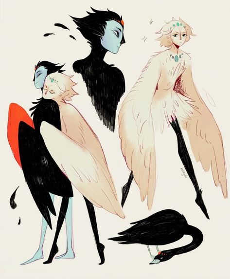 My Childhood Memories, Creature Fantasy, Hybrid Art, Bird People, Humanoid Creatures, Bd Comics, Mythical Creatures Art, Swan Lake, Cute Art Styles