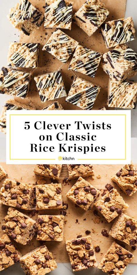 Fun Rice Krispy Treats, Rice Crispy Birthday Treats, Rice Krispie Treats Add Ins, Rice Krispie Treats With A Twist, Rice Crispy Variations, Crazy Rice Krispy Treats, Rice Krispie Treats With Oreos, Carrot Cake Rice Krispie Treats, Chocolate Chip Rice Crispy Treats