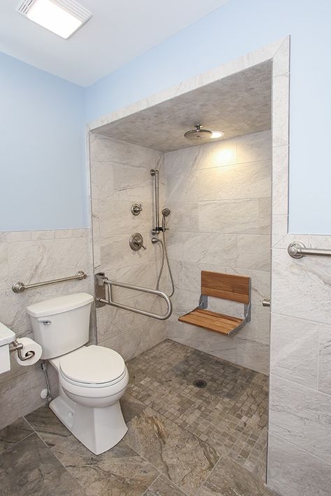 Roll In Accessible Showers, Shower Design For Elderly, Small Bathroom Remodel For Elderly, Aging Bathroom Design, Ada Toilet Design, Bathroom Remodel Handicapped, Walk In Shower With Seat For Elderly, Roll In Showers Small Bathroom, Walk In Showers For Seniors