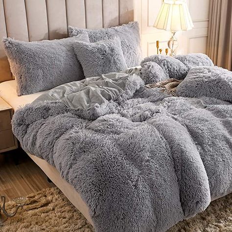 Amazon.com: Uhamho Faux Fur Velvet Fluffy Bedding Duvet Cover Set Down Comforter Quilt Cover with Pillow Shams, Ultra Soft Warm and Durable (Queen, Cream): Home & Kitchen Fluffy Duvet, Pillow Case Bed, Fur Bedding, Velvet Duvet, Fluffy Bedding, Winter Bedding, Velvet Teddy, Bed Sets, Quilt Cover Sets