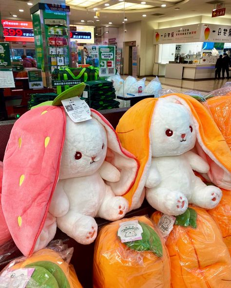 strawberry and carrot bunny stuffed animals!! Strawberry Bunny Plush, Carrot Plushies, Strawberry Plushies, Teddy Bear Plushies, Cute Soft Toys, Doll Teddy Bear, Rabbit Stuffed Animal, Bunny Stuffed Animal, Cute Squishies