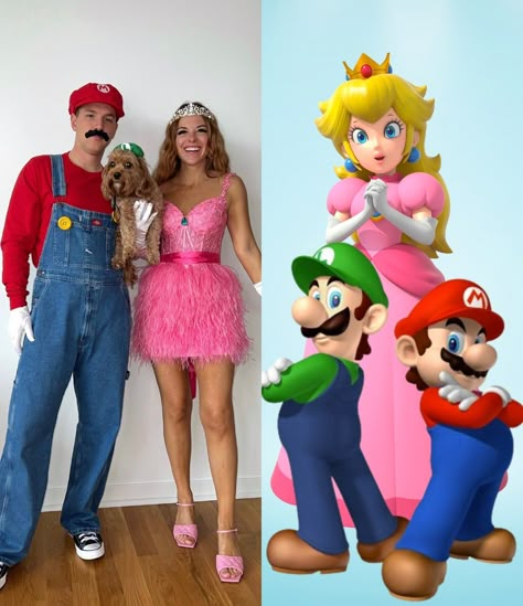 Diy Mario And Peach Costumes, Princess Peach Adult Costume Diy, Mario And Peach Costume, Mario And Peach Costumes For Couples, Diy Mario Costume, Unique Diy Halloween Costumes, Things To Do In College, Mario Costume Diy, Princess Peach Costume Diy