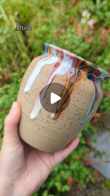 Hannah B Pottery on Instagram: "How I glaze a drippy vase! These are always fun to make ☺️ #pottery #potteryreels #process #potteryprocess #ceramicsofinstagram #ceramics #vase #glazing" Iron Yellow Glaze Combinations, How To Glaze Pottery, Ceramics Vase, Glaze Pottery, Ceramics Ideas, July 7, Ceramic Vases, Glazes For Pottery, Glazed Ceramic