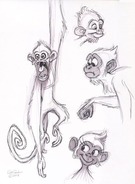 Monkey Character, Monkey Drawing, Monkey Illustration, Monkey Tattoos, Cartoon Monkey, Monkey Art, Cartoon Sketches, Animal Sketches, Character Design Animation