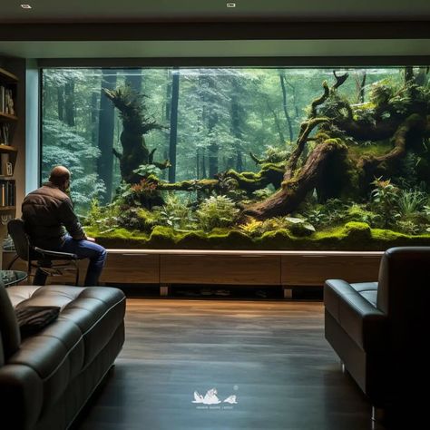 Full Wall Aquarium, Big Home Aquarium, Fish Tank Wall Aquarium Design, Luxury Aquariums Home, Large Aquarium Ideas, Aquarium Aesthetic Home, Aquarium In House, In Home Aquarium, Big Aquarium Living Rooms