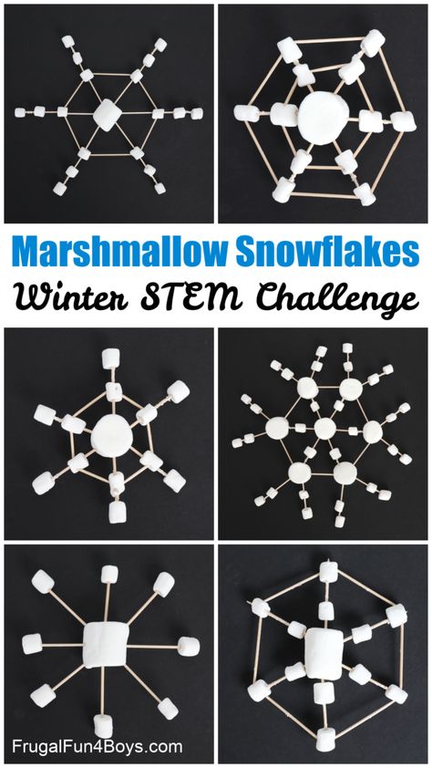 Marshmallow Snowflakes {Winter STEM Activity} - Frugal Fun For Boys and Girls Stem Xmas Activities, Kids Winter Games For School, Winter School Activities For Kids, Winter Party 2nd Grade, Snow Science For Kids, Fun Winter Classroom Activities, December Enrichment Activities, Snowman Marshmallow Craft, New Years Activities For Elementary Kids