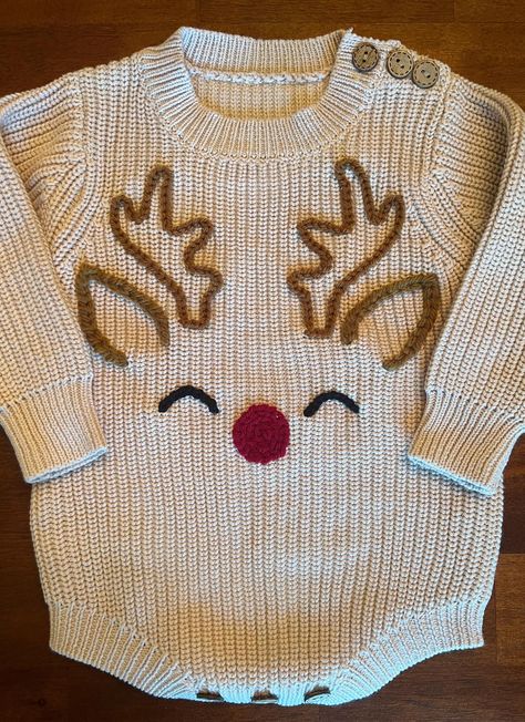 Bubble Sweater, Baby Christmas Sweater, Christmas Onesies, Christmas Rudolph, Sweater Romper, Kids Christmas Sweaters, Crochet Baby Sweater, Christmas Onesie, Custom Sweaters