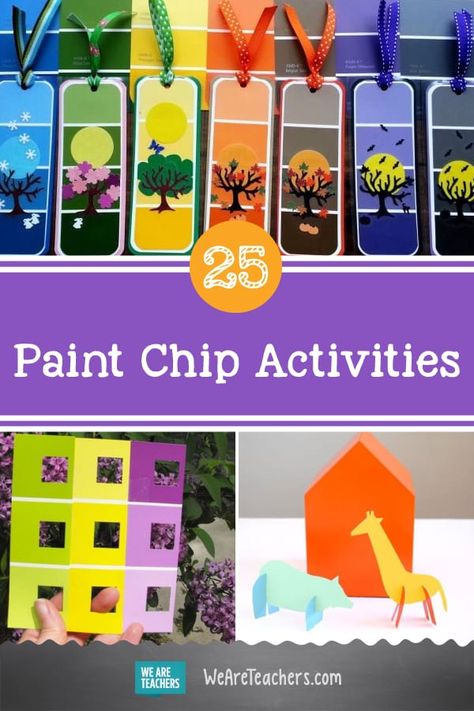 25 Colorful and Cool Paint Chip Crafts and Learning Activities Color Sample Crafts, Paint Chips In The Classroom, Paint Samples Crafts Preschool, Paint Chart Crafts, Paint Sample Cards Ideas, Paint Chip Crafts For Kids, Paint Chips Crafts, Crafts With Paint Samples, Art With Paint Samples