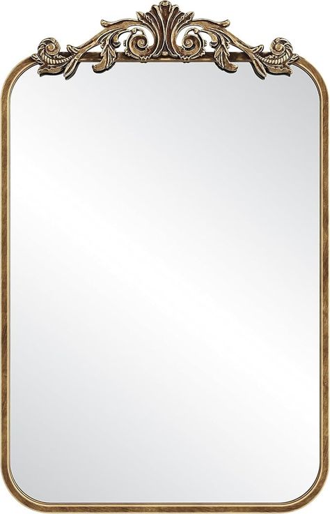 Amazon.com: Barnyard Designs Vintage Antique Gold Mirror - Ornate Rectangular Metal Baroque French Wall Mirror for Home Decor - Great for Living Room or Bedroom (Round / 26") : Home & Kitchen Antique Gold Mirror, Vintage Parisian, Antique Vanity, French Walls, Rectangular Mirror, Vintage Mirror, Wall Mounted Mirror, Antique Mirror, Gold Mirror