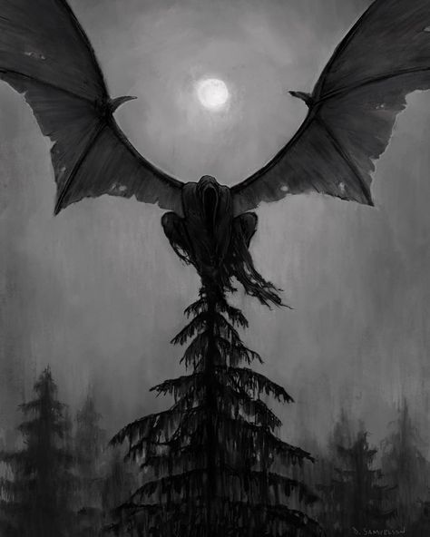 Art by Dillon Samuelson - The Art Showcase Art Assessment, Demon Aesthetic, Monster Artwork, Dark Creatures, The Creeper, Dark Wings, Wood Artwork, Witchy Wallpaper, Wings Art