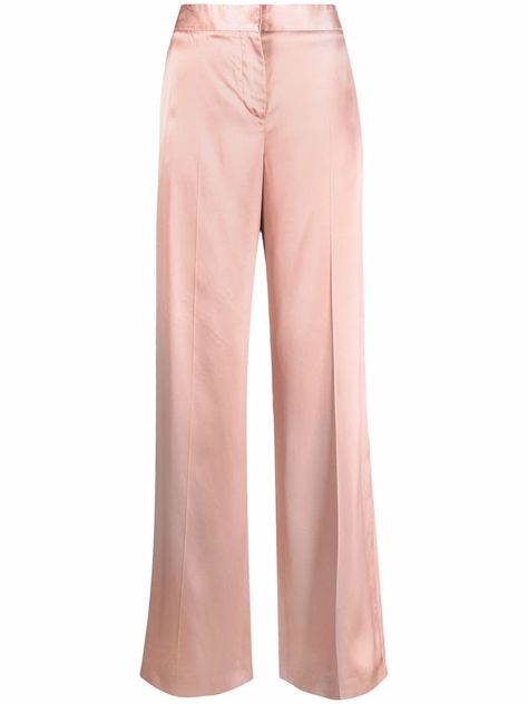 Pink Satin Trousers Outfit, Satin Trousers Outfit, Pink Satin Pants, Evening Trousers, Silk Cami Top, Satin Suit, Zara Trousers, Alexander Mcqueen Clothing, Satin Trousers