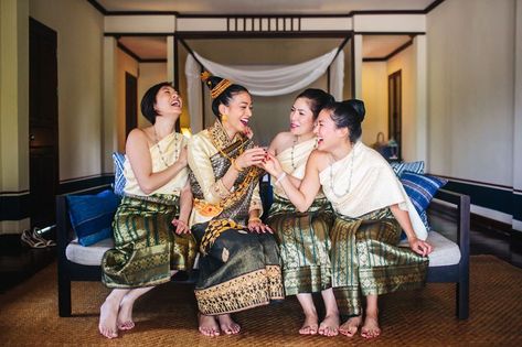 This is the gorgeousness that happens when a French couple has a Western-meets-Laotian wedding in Laos Laotian Wedding, Lao Wedding Outfit, Laso Wedding Ceremony, Lao Wedding Decoration, Lao Wedding, Lao Wedding Invitation, Lao Wedding Dress, Traditional Lao Wedding Dress, Laos Clothing