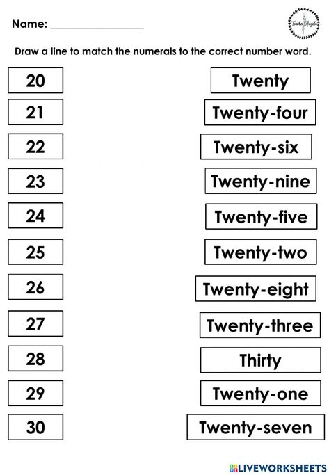 Number 1 To 30 Worksheet, Numerals And Number Words Worksheet, Numbers 21-30 Worksheets, Numbers 20-30 Worksheets, Numbers 1-30 Worksheets, Match The Numbers Worksheet, Ukg Maths Worksheets Number Name, Write Numbers In Words Worksheet, Worksheet Number