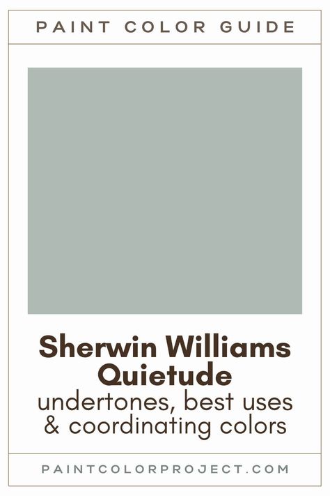 Looking for the perfect green paint color for your home? Let’s discuss Sherwin Williams Quietude and see if it might be just what your space needs. Quietitude Sherwin Williams, Colors That Go With Quietude, Sw Quietude Exterior, Green Bathroom Paint Colors Sherwin Williams, Sherwin Williams Quietude Color Palette, Quietude Sherwin Williams Bedrooms, Dew Drop Sherwin Williams, Meadow Sage Sherwin Williams, Cadet Sherwin Williams