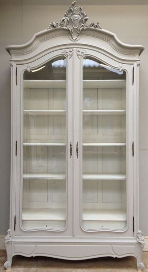 French antique glass-front armoire French Book Shelf, Classical Wardrobe, French Armoire, French Furniture, Antique China, French Decor, French Antique, French Country Decorating, Redo Furniture