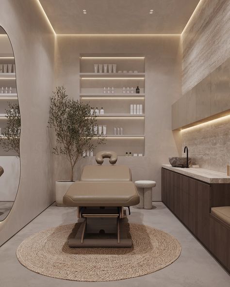 Beauty Studio Interior Ideas, Clean Studio Aesthetic, Clinic Aesthetic Interior, Salon Interior Design Esthetician, Classy Beauty Salon, Med Spa Room Decor, Spa Minimalist Design, Spa Space Design, Luxurious Spa Room