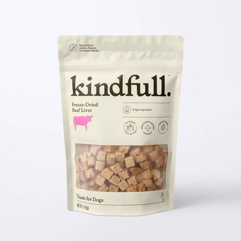 Beef Liver Dog Treats - Freeze-dried, 3 oz - Kindfull™ - Natural, healthy, and delicious dog treats made with 100% human-grade beef | #Cute_Dog_Treat_Packaging #Dog_Treats_Branding #Pet_Treat_Packaging #Dog_Treat_Packaging_Design Dog Food Products, Pet Treat Packaging, Dog Snack Packaging, Dog Treats Branding, Dog Treat Packaging Design, Pet Treats Packaging, Dog Treat Branding, Dog Treats Packaging, Charlie Aesthetic